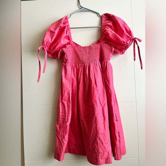 English Factory Pleated Detail Puff Sleeve Mini Dress Pink Size S - Picture 6 of 14